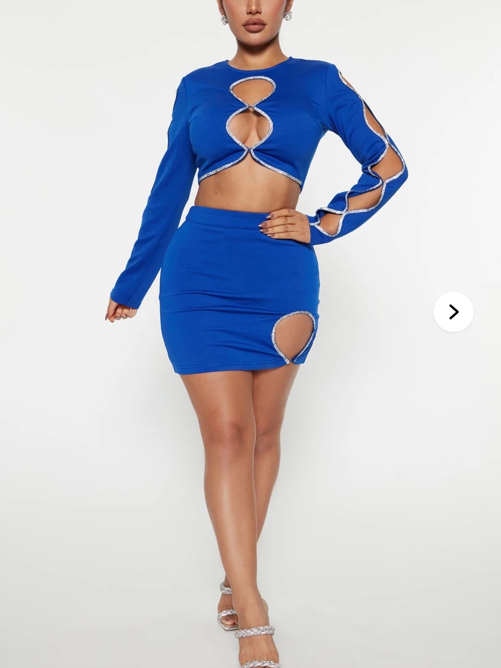 Fashion Nova Royal Blue Cutout Long Sleeve Mini Set